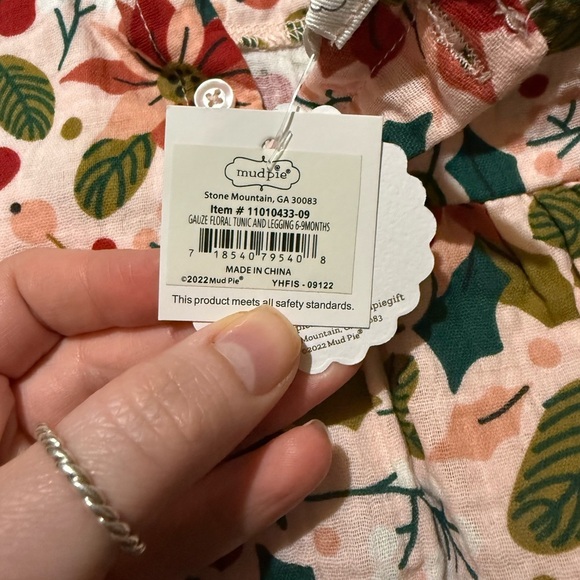 Mud Pie Baby Girls Floral Pink Poinsettia Tunic 6 -9 Months NWT Holiday - Picture 6 of 6